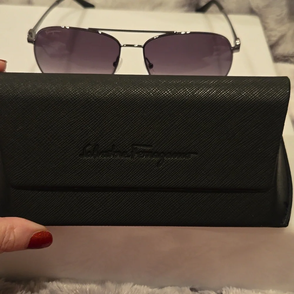 Salvatore Ferragamo Aviator Sunglasses Shiny Ruthenium Brand New In Box